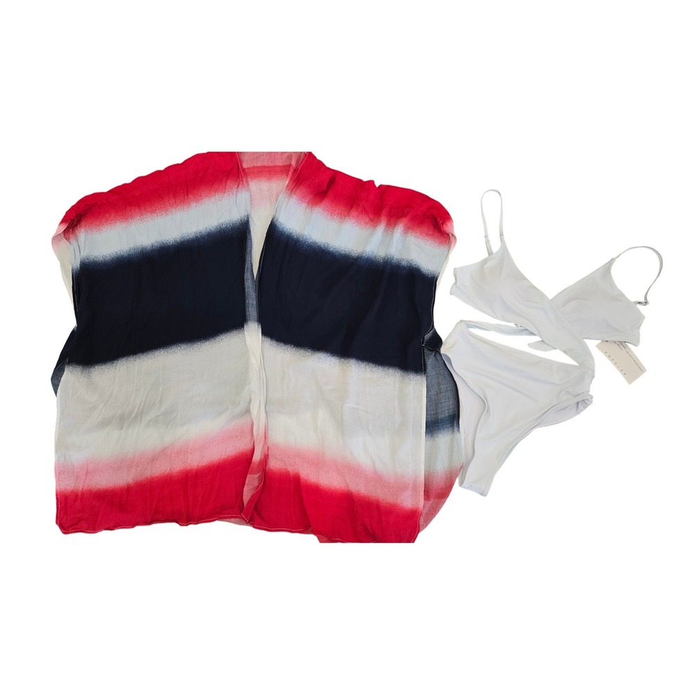 Popular White Bikini Set Small & Maurices Red White‎ Blue Striped Kimono OS NWT
